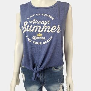 Corona Crew Neck Sleeveless Tie Front Cropped Tee Size L